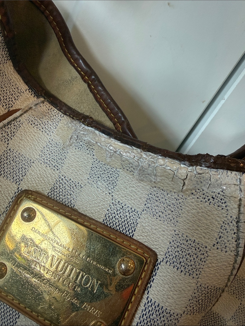 Louis Vuitton Checker Galleria pm Hobo Bag with Leather lv Brown/White azur - Picture 5 of 14